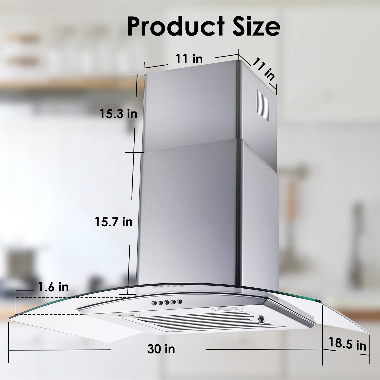 Range Hood 30 Inch, Tieasy Wall Mount Kitchen Hood with Ducted/Ductless Convertible Duct, Stainless Steel Chim - view 5