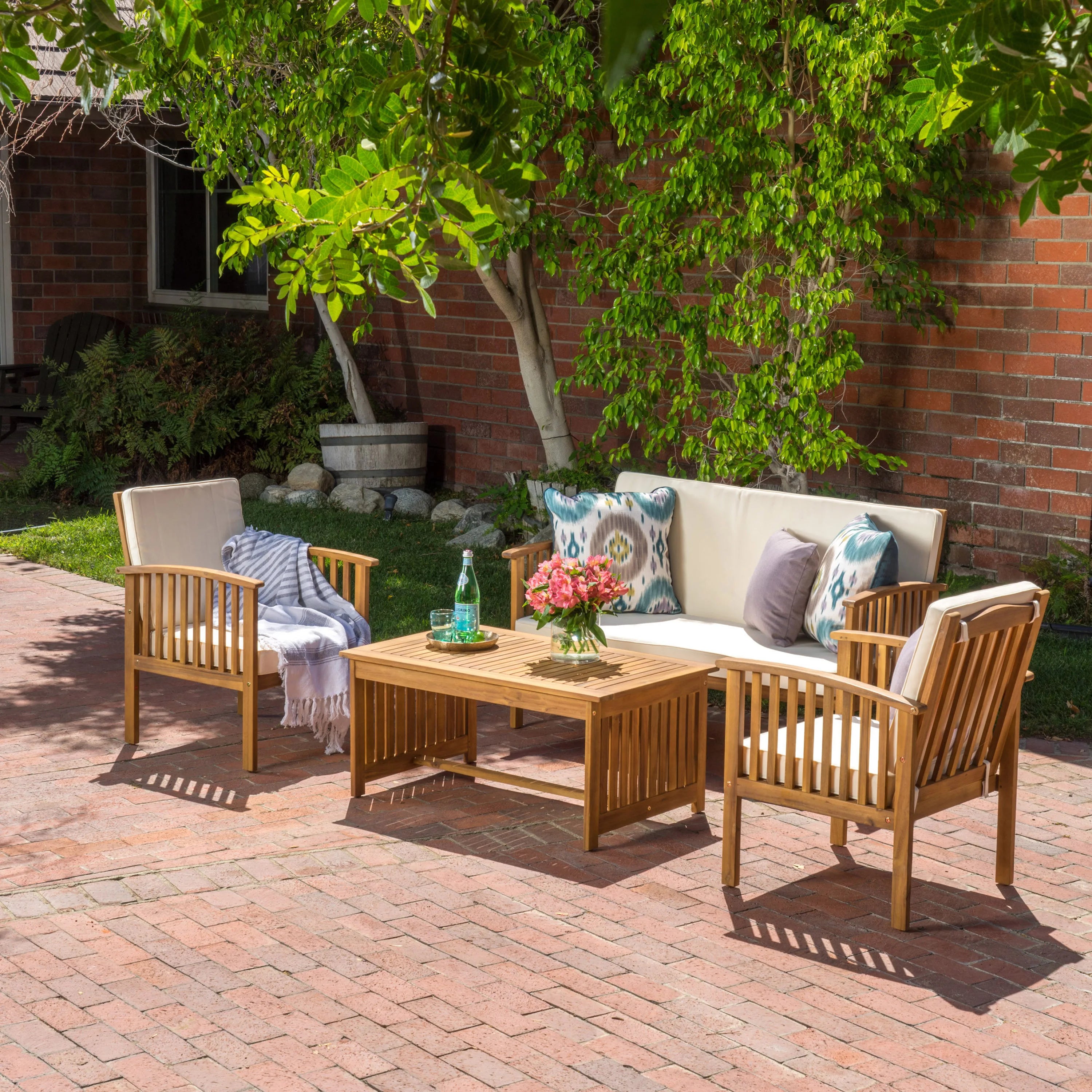 4-Piece Wooden Outdoor Patio Conversation Set