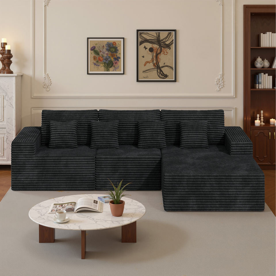 Modular Extendable Convertible Sectional Cloud Couches L-Shaped Chaise Upholstered Deep Seat Boneless Sofa Bed No Assembly