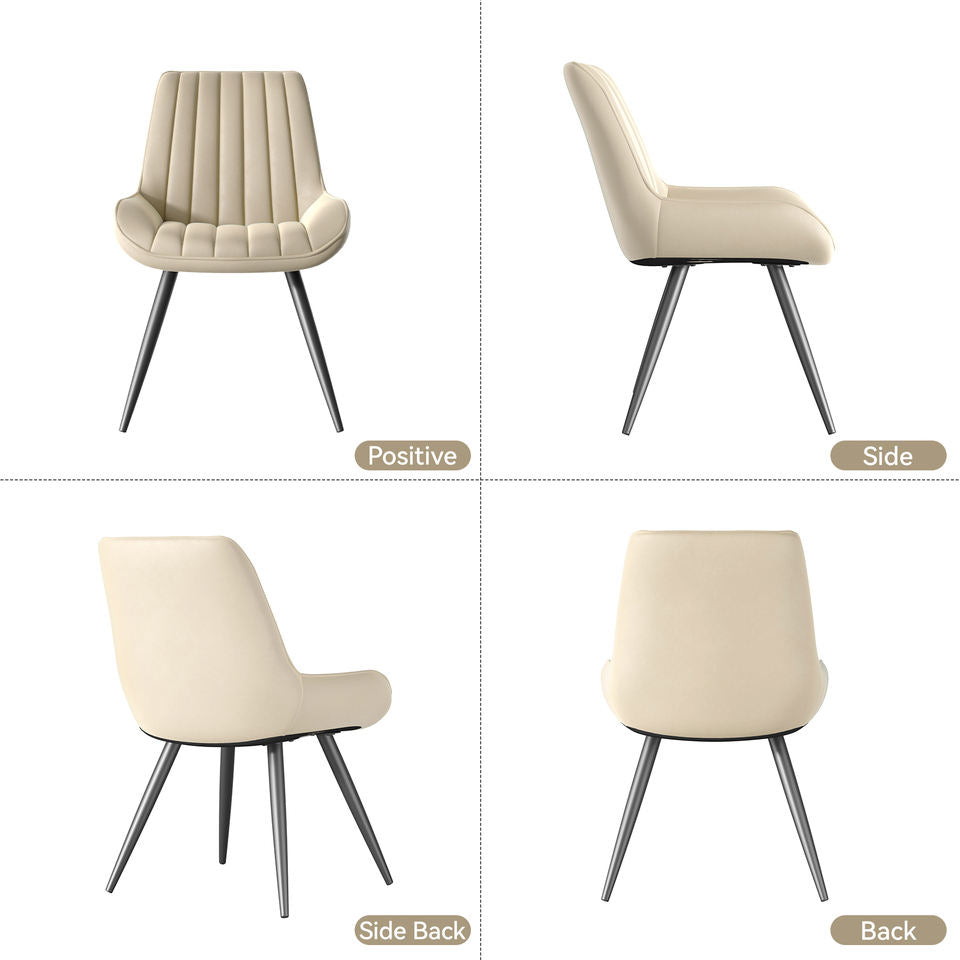 Ergonomic Modern Ribbed Dining Chair Premium Fabric Upholstered Waterproof Soft Adjustable Foot Pads Living Room Park (Set of 4)