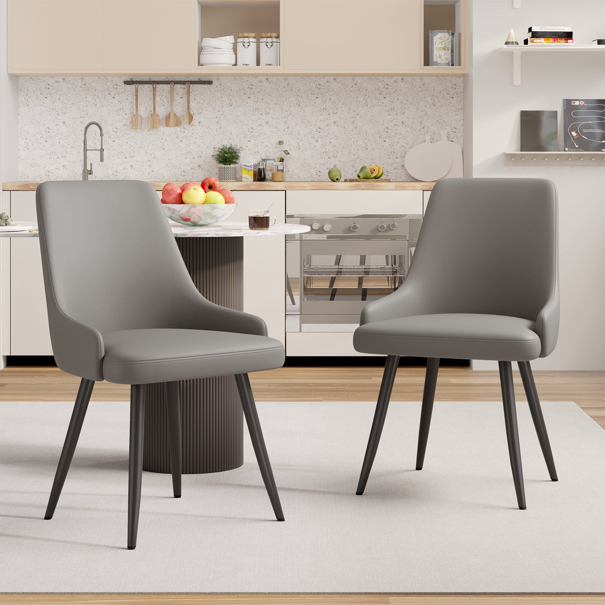 Contemporary Reclining Dining Chairs PU Leather Upholstered Eco-Friendly Waterproof Thick Cushion Home Office Apartment (Set of 2)