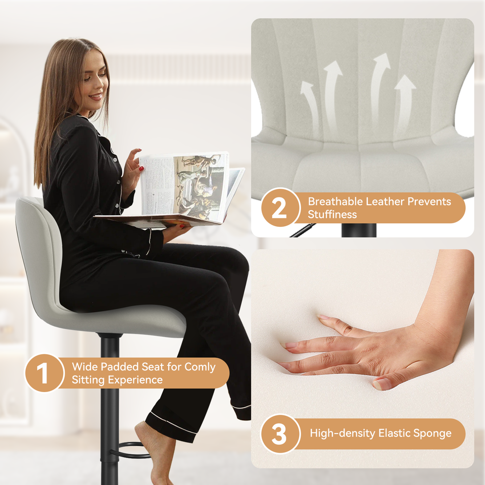 Modern Swivel Steady Bar Stools with Adjustable Fabric Seat and Footrest for Home Bar Counter Height (Set of 2)