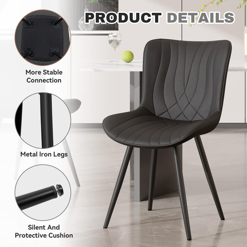 PU Leather Upholstered Soft Comfy Dining Chair-Modern Armless Side Chair Sturdy Metal Legs Commercial Use Eco-Friendly Outdoor (Set of 2)