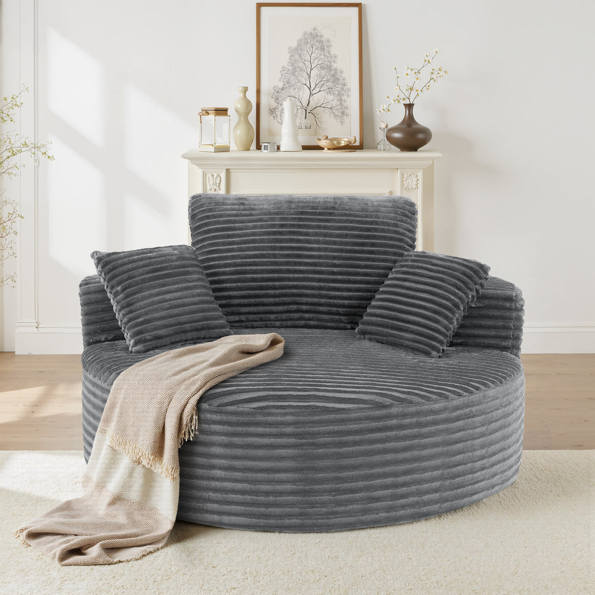 Large Modern Round Cloud Sofa Chair Plush Velvet Fabric Multi-Functional Leisure Chair for Living Room Dining Relaxation Reading