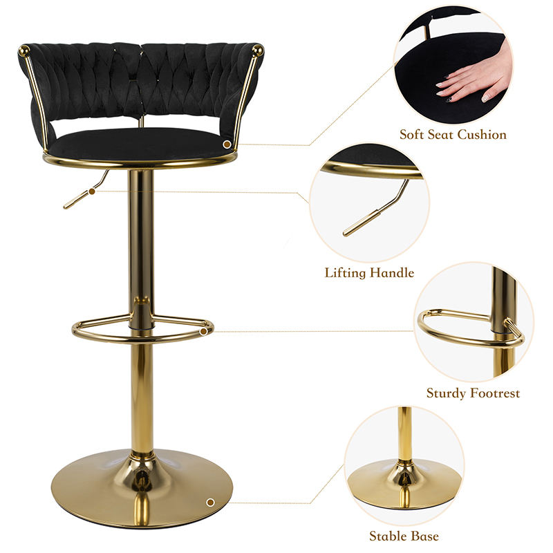 Iron Adjustable PU Leather Bar Stools Modern Swivel Steady Commercial Use Home Bar Dining Outdoor Counter Height Hotel Workshop (Set of 2)