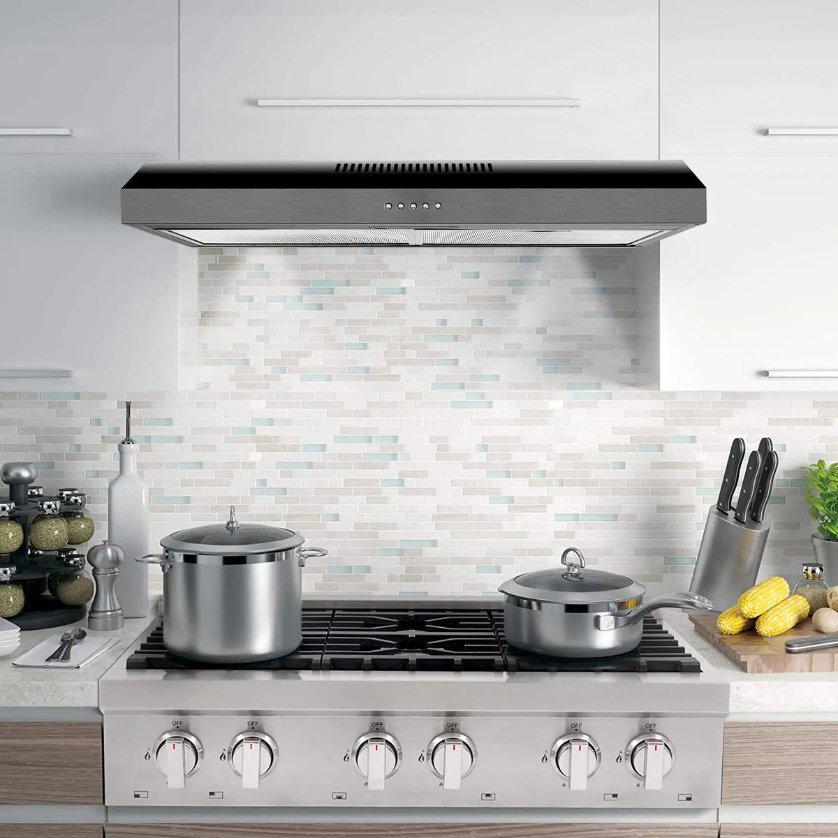 30in Under Cabinet Range Hood Cooking Vent 3-Speed Vent W/LED Black Ducted/Ductless Convertible,LED Light and Carbon Filter