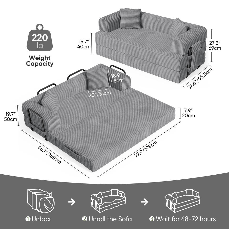 Modern Convertible Reclining Extendable Portable Sleeper Sofa Bed Set Sturdy Fixed-Shape Iron Frame Velvet Upholstery Hotel