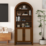 Arched Modern Eco-Friendly Durable Wood Multifunction Bookshelf Rattan Doors Adjustable Shelves Tall Ample Storage Display