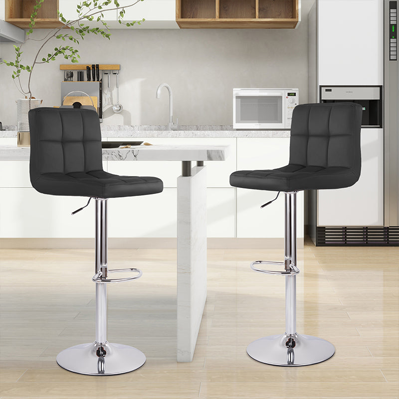 Modern PU Leather Adjustable Swivel Durable Light Weight Steady Barstools Hotel Use Iron Frame Upholstered Back Thickened (Set of 2)
