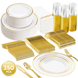 350PCS Disposable PET Dinnerware Set Eco-Friendly BPA Free Complete Tableware Kit Plates Cups Cutlery Napkins Wedding Party