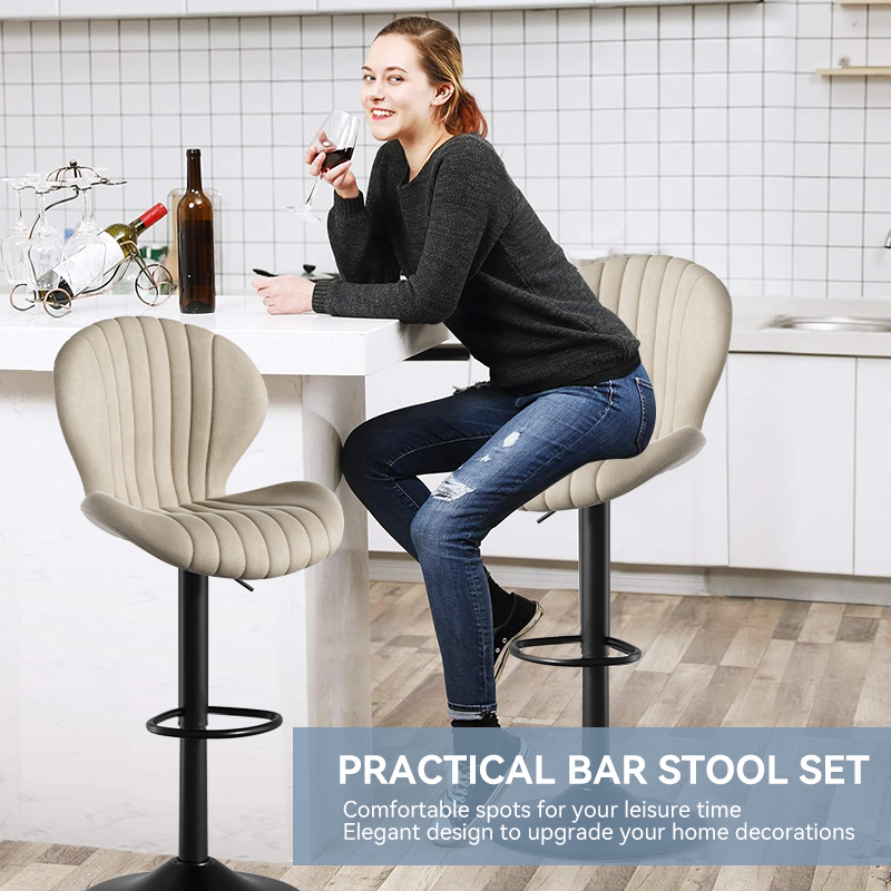 Modern Steady Height Adjustable Bar Stool Ergonomic Design Swivel Kitchen Counter Chair Soft Fabric Rebound Sponge Stainless (Set of 3)