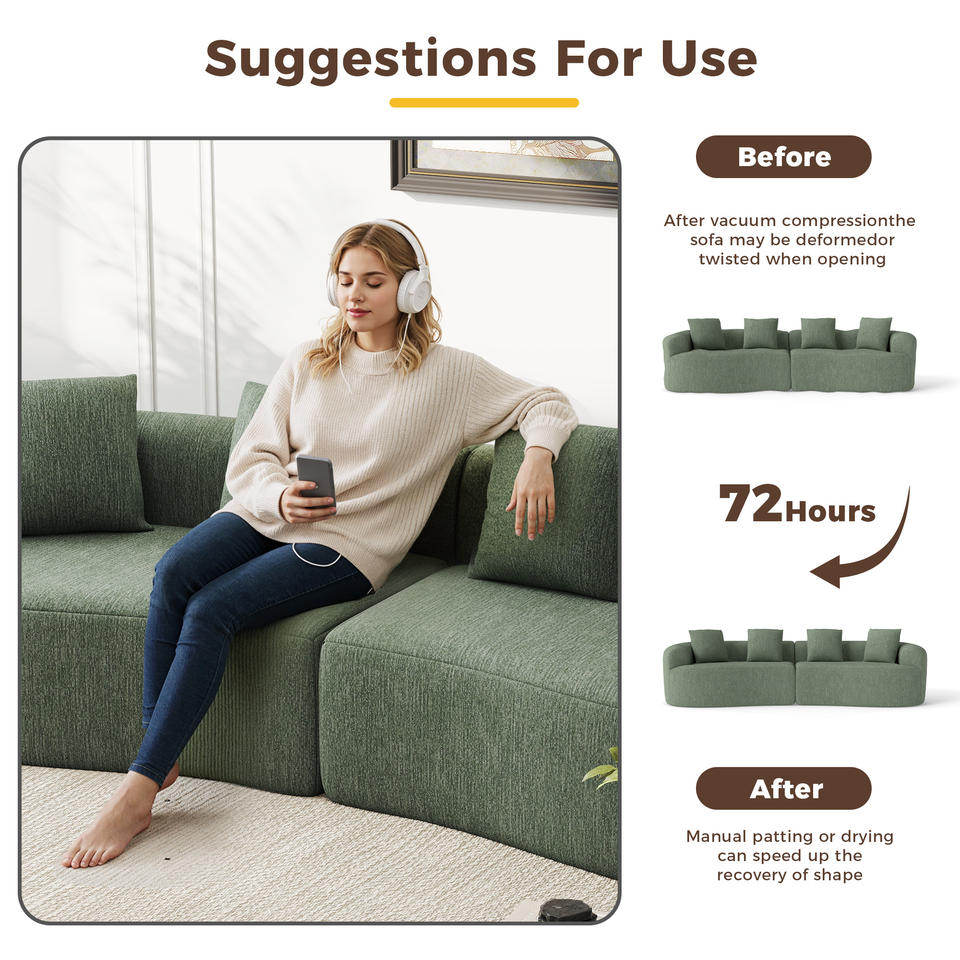 Modern Convertible Extendable Massage Curved Modular Sofa Non-Assembly Soft Chenille Fabric Sponge Deep Seat Wide Armrest 4