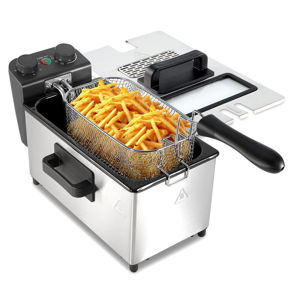 Electric Outdoor Deep Fryer Stainless Steel 3L Capacity Removable Basket Fast Heating Overheat Protection Non-Stick Household