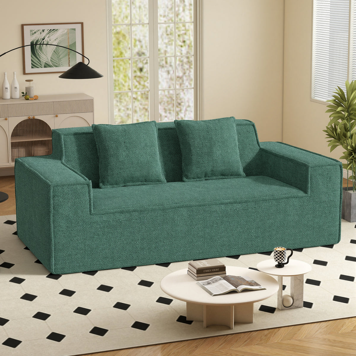 Modern Boucle Chenille Three Seat Sofa Bed Non-Assembly No Legs Cloud Sofa Removable Pillows Sponge Filling Convertible Massage