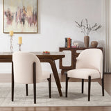 Stock Modern Upholstered Dining Chairs Set of 2 Beige Fabric with Solid Wood Legs Ergonomic Backrest for Kitchen Dining Room