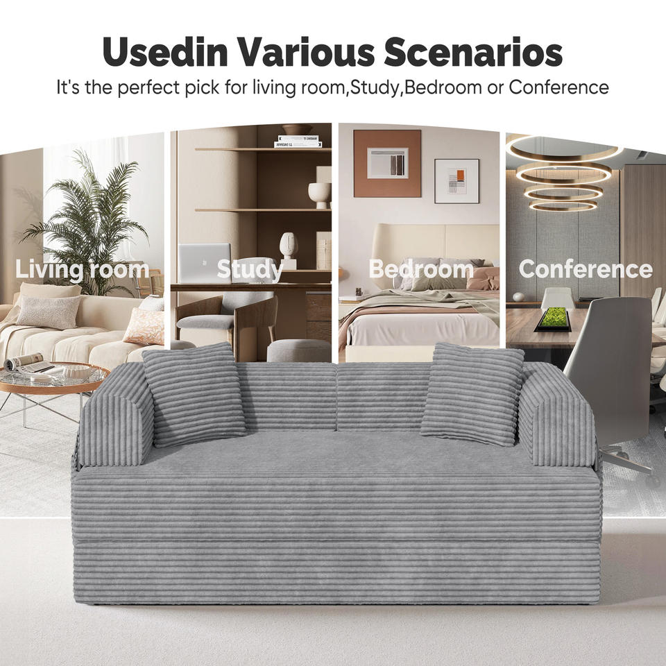 Modern Convertible Reclining Extendable Portable Sleeper Sofa Bed Set Sturdy Fixed-Shape Iron Frame Velvet Upholstery Hotel
