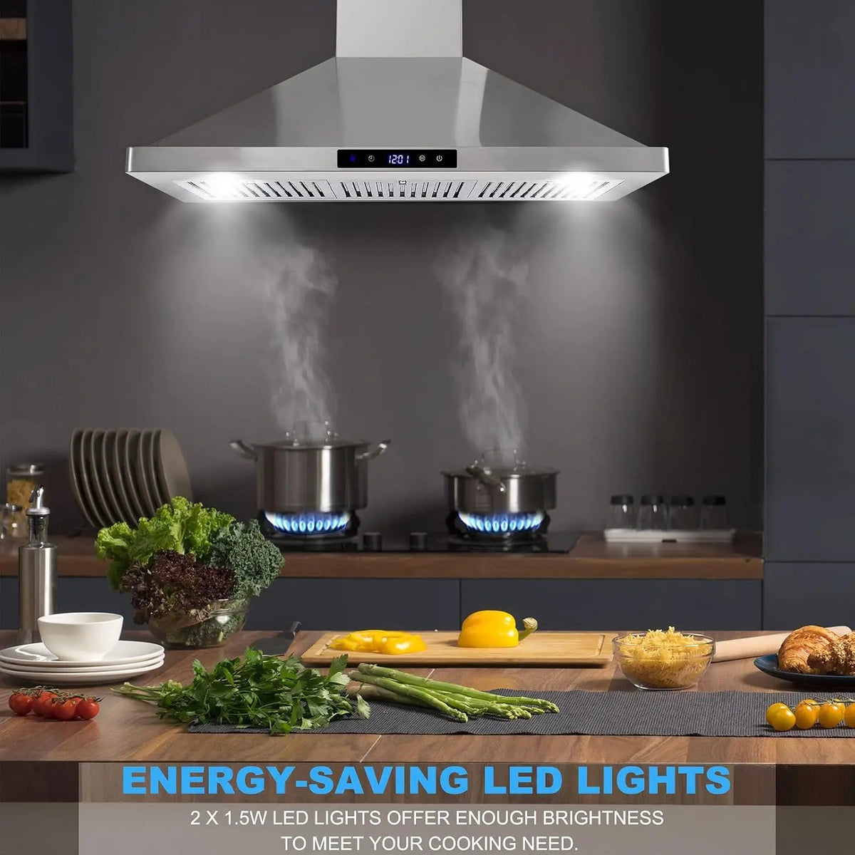Range Hood 36 Inch Wall Mount Kitchen Hood 700 CFM with Ducted/Ductless Convertible Duct, Touch Control, Permanent Filters