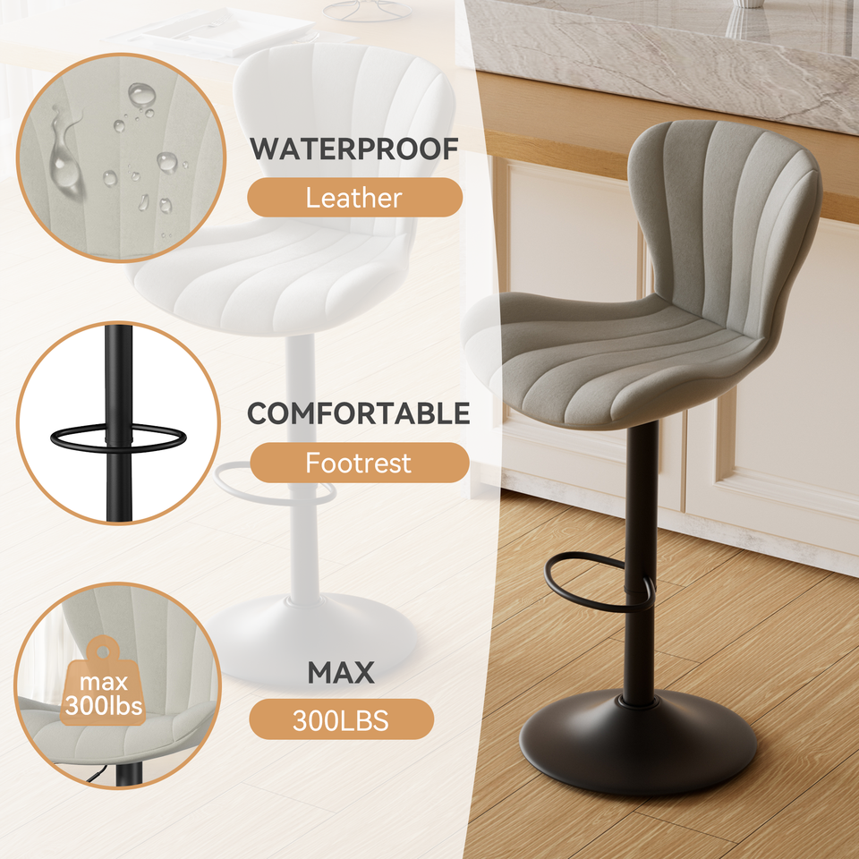 Modern Swivel Steady Bar Stools with Adjustable Fabric Seat and Footrest for Home Bar Counter Height (Set of 2)