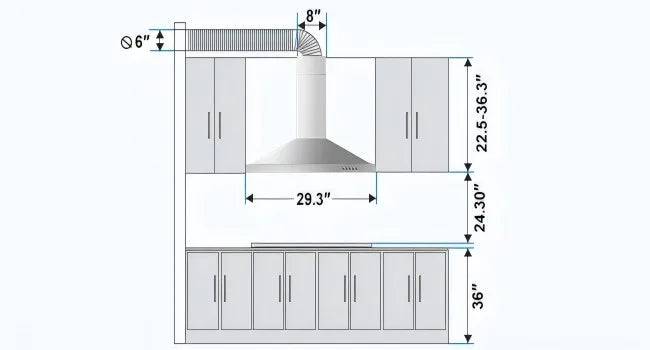 Wall Mount Range Hood 30 Inch Stainless Steel Chimney-Style Over Stove Vent Hood with LED Light, 3 Speed Exhaust Fan, 450 CFM