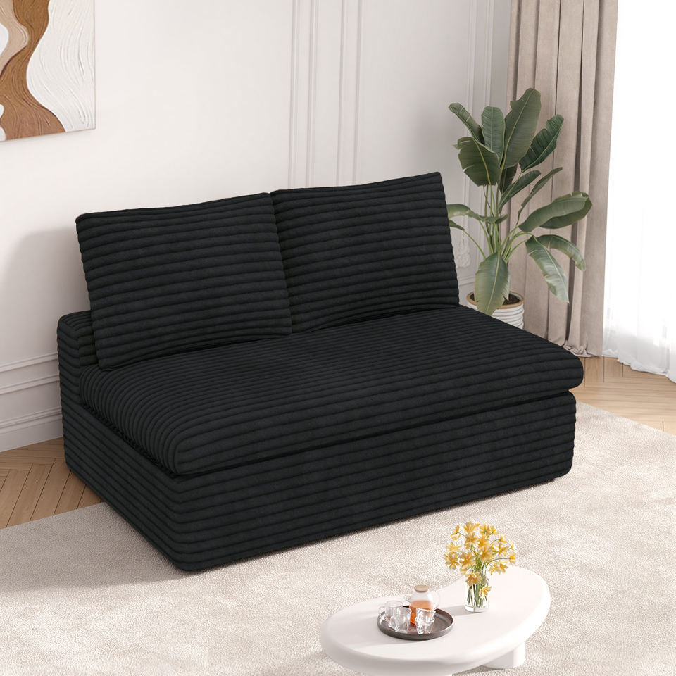 Modern High-Class Durable Corduroy Modular Loveseat No Assembly Required Armless Sofa Deep Seats for Living Room Apartment