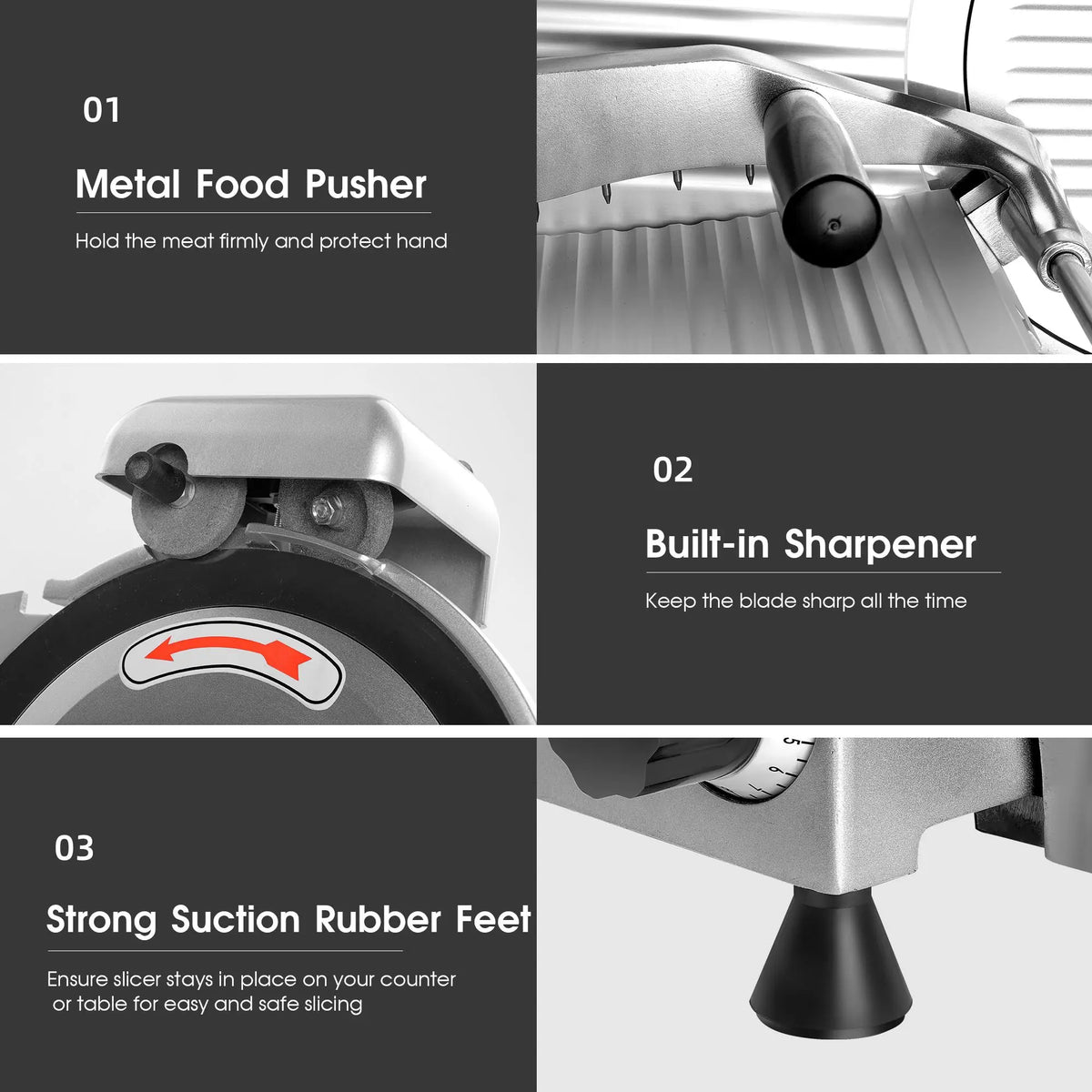 10 Inch Commercial Meat Slicer, 240W Frozen & Cheese Slicer, Premium Chromium-plated Steel Blade, Semi-Auto, Low Noise