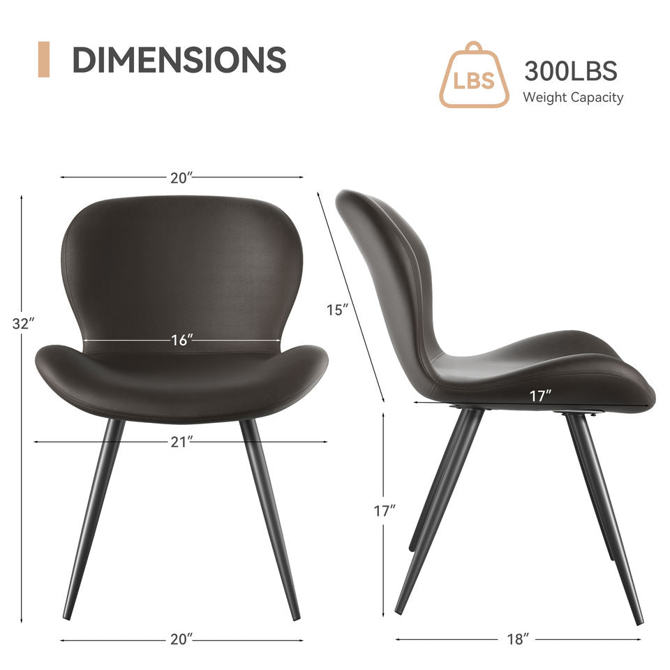 Modern Midcentury PU Leather Dining Chairs Comfy Backrest Thick Upholstered Soft 19IN Height Metal Legs Commercial Outdoor Hotel (Set of 4)