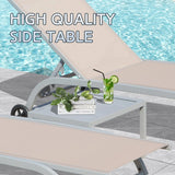Set of 2 Aluminum Patio Chaise Loungers with Table