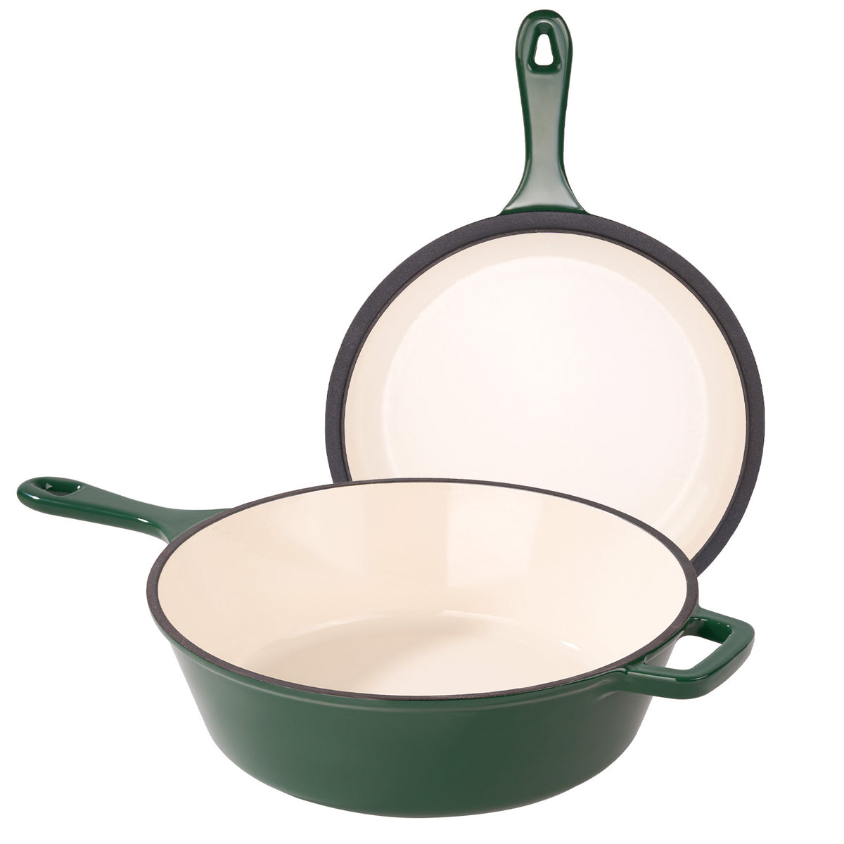 Ceramic Enameled 2-in-1 Dutch Oven Skillet Set 3QT + 1.5QT Non-Stick Dishwasher Safe Casserole Cookware Stainless Steel Bottom