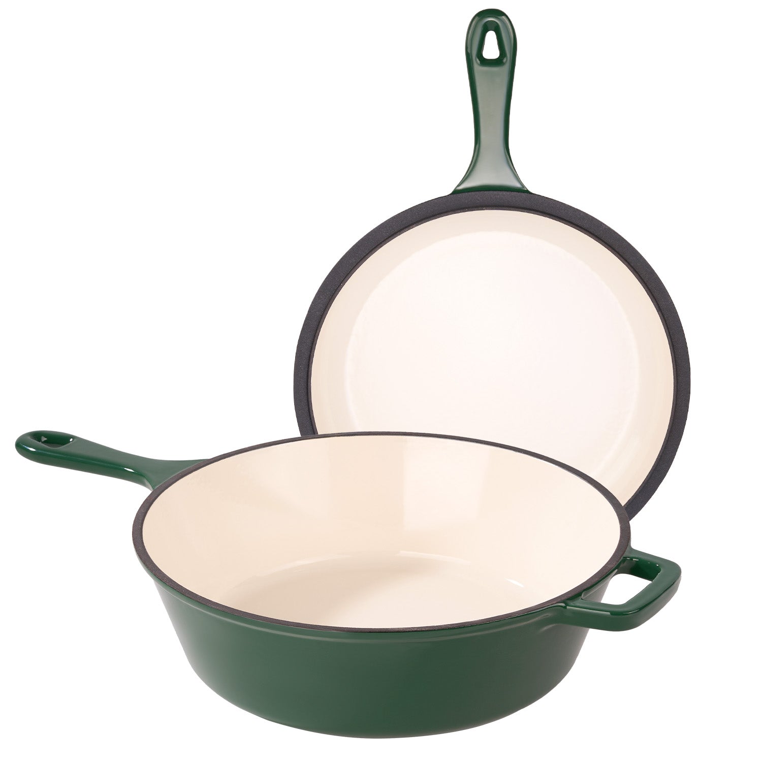 Ceramic Enameled 2-in-1 Dutch Oven Skillet Set 3QT + 1.5QT Non-Stick Dishwasher Safe Casserole Cookware Stainless Steel Bottom