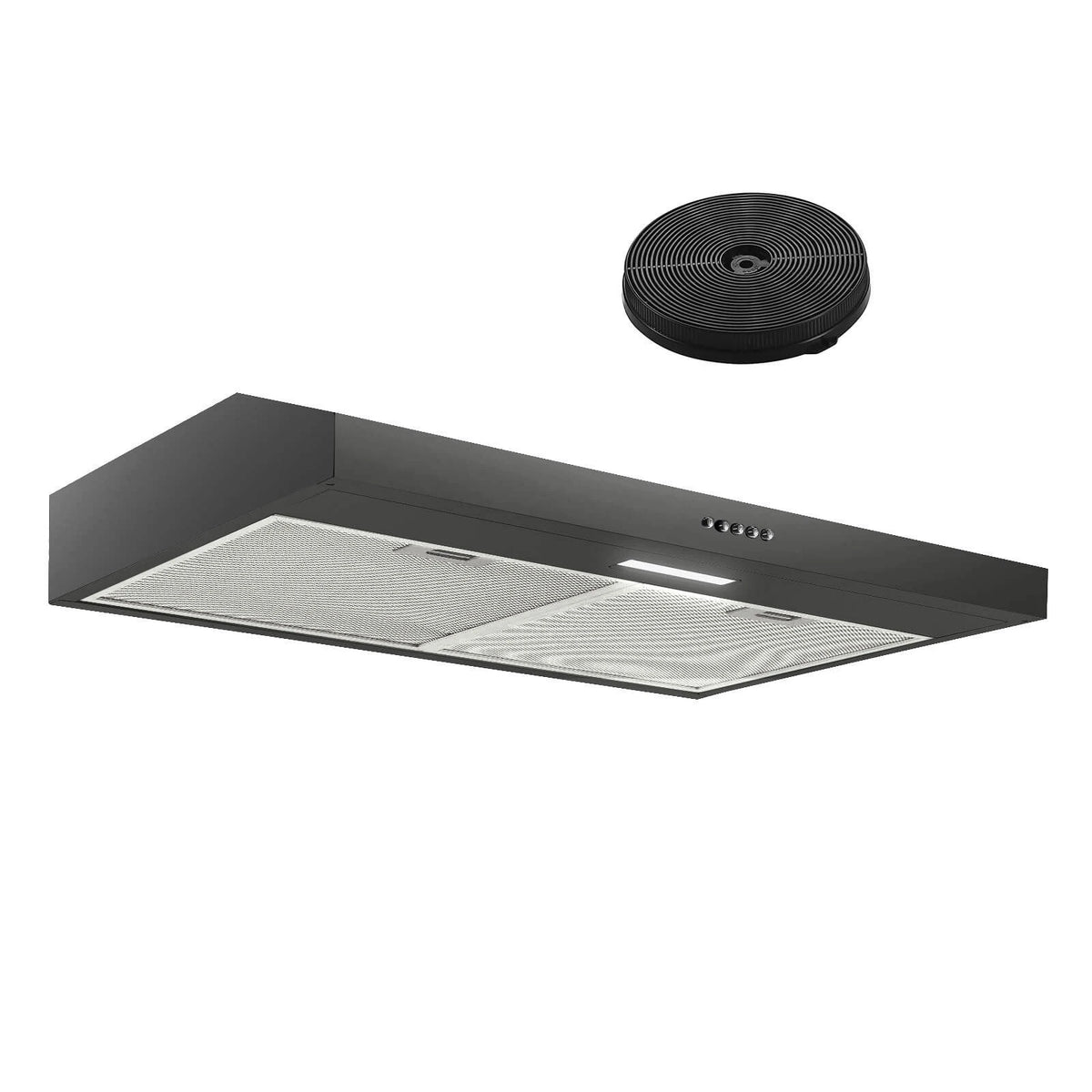 30in Under Cabinet Range Hood Cooking Vent 3-Speed Vent W/LED Black Ducted/Ductless Convertible,LED Light and Carbon Filter