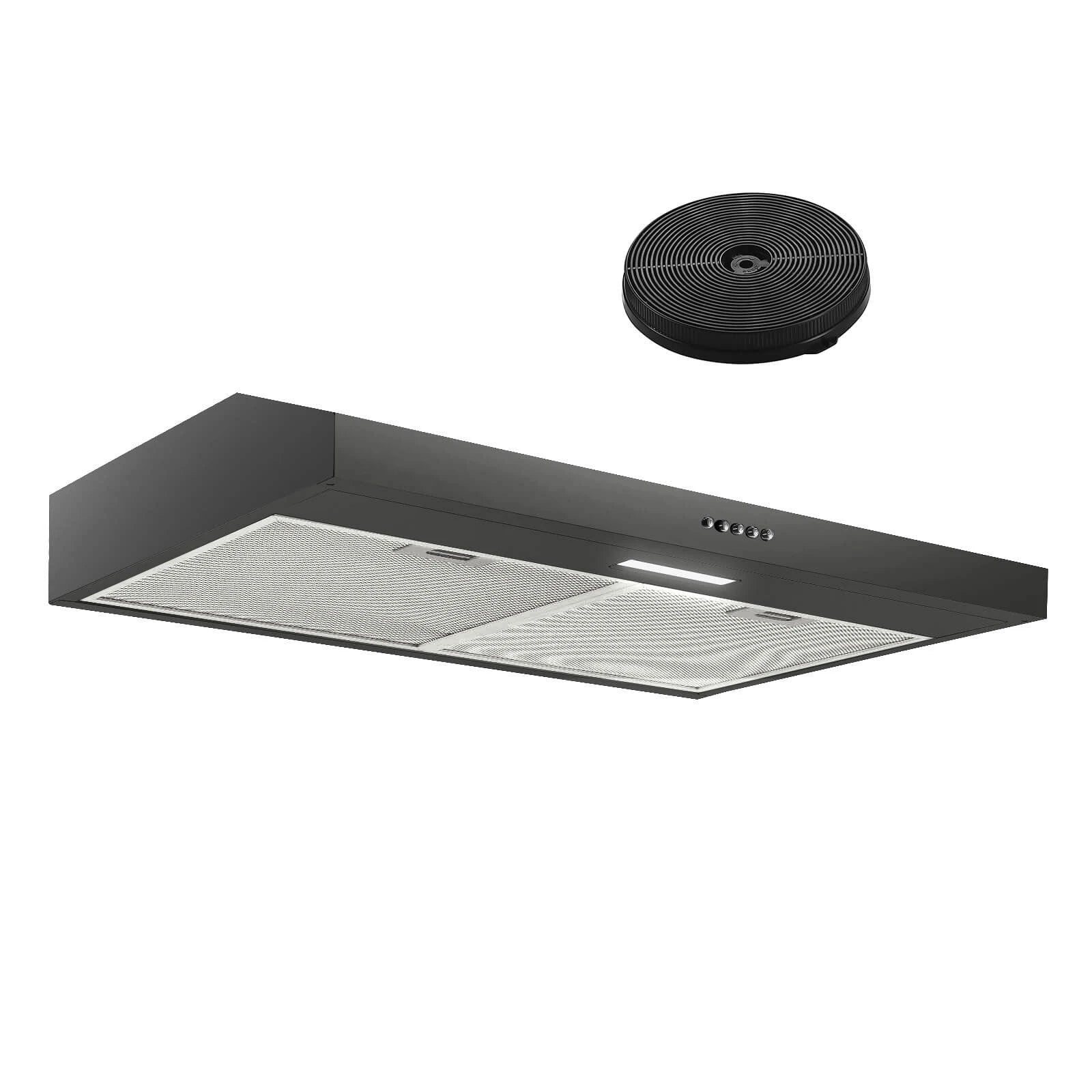 30in Under Cabinet Range Hood Cooking Vent 3-Speed Vent W/LED Black Ducted/Ductless Convertible,LED Light and Carbon Filter