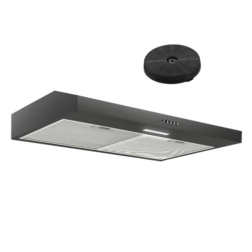 30in Under Cabinet Range Hood Cooking Vent 3-Speed Vent W/LED Black Ducted/Ductless Convertible,LED Light and 