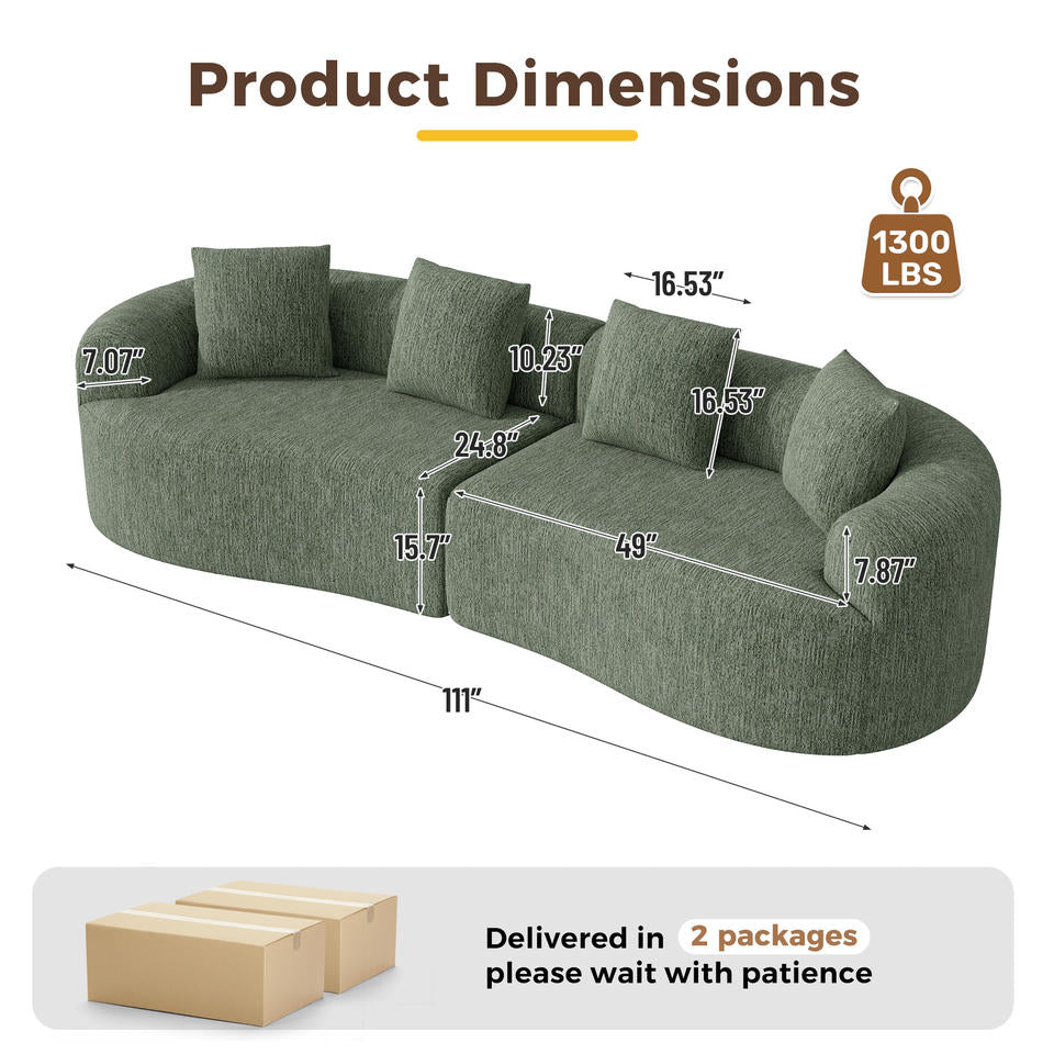 Modern Convertible Extendable Massage Curved Modular Sofa Non-Assembly Soft Chenille Fabric Sponge Deep Seat Wide Armrest 4