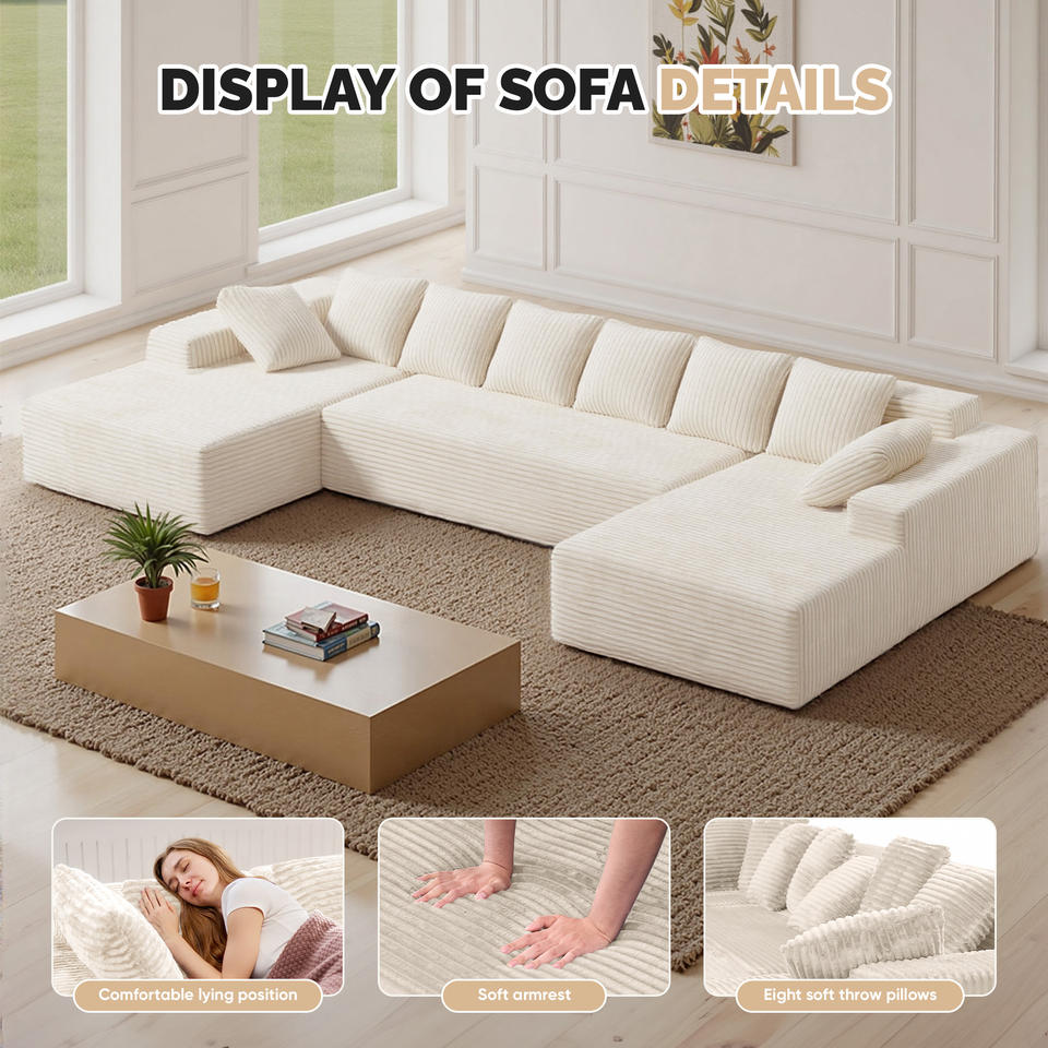 Cloud Extendable Sectional Couches Chaise Lounge U-Shaped No Assembly Required Deep Seat Modular Sofa Set Hall Sponge Foldable