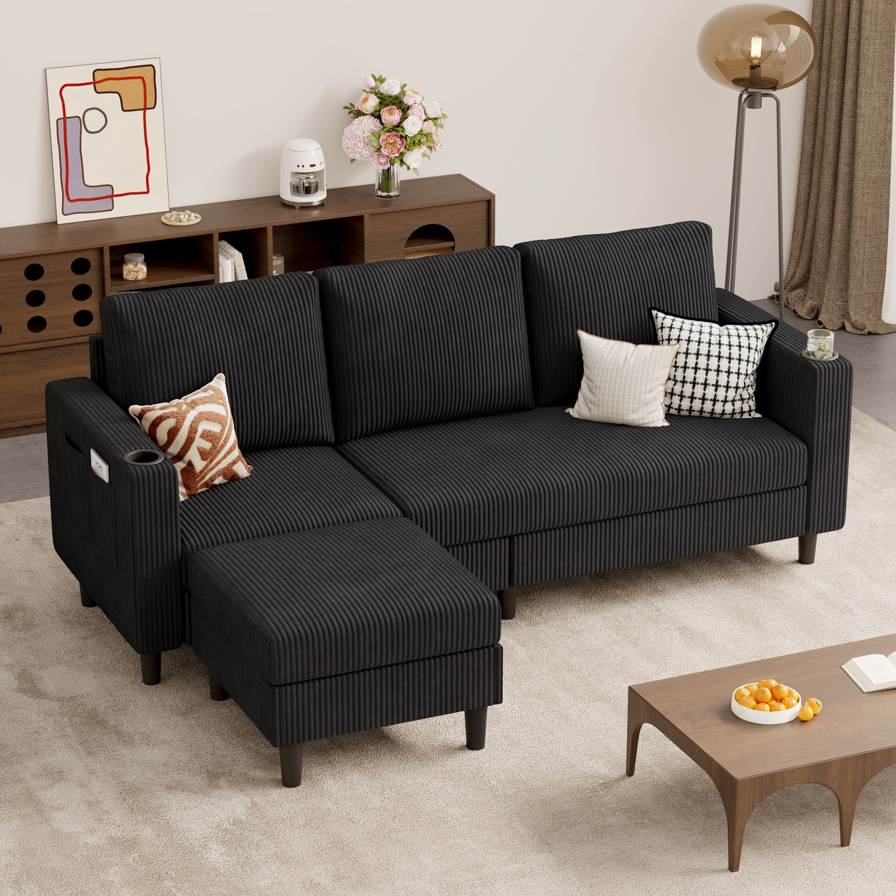 Modern Convertible Extendable Sponge-Filled Massage Loveseat Sofa Bed Set Upholstered Linen Mall Use School No Assembly Required
