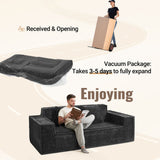 Modern Square Chenille Sofa Bed Set with Deep Seat Boneless Design Includes 2 Pillows-Living Room Bedroom Apartment