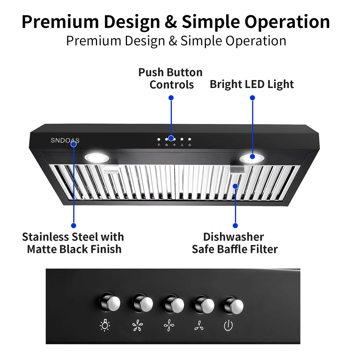 Under Cabinet Range Hood 30 Inch,Black Range Hood with 430 Spray-Painted Stainless Steel,3-speed Fan & 700 CFM Kitchen Hood