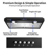 Under Cabinet Range Hood 30 Inch,Black Range Hood with 430 Spray-Painted Stainless Steel,3-speed Fan & 700 CFM Kitchen Hood