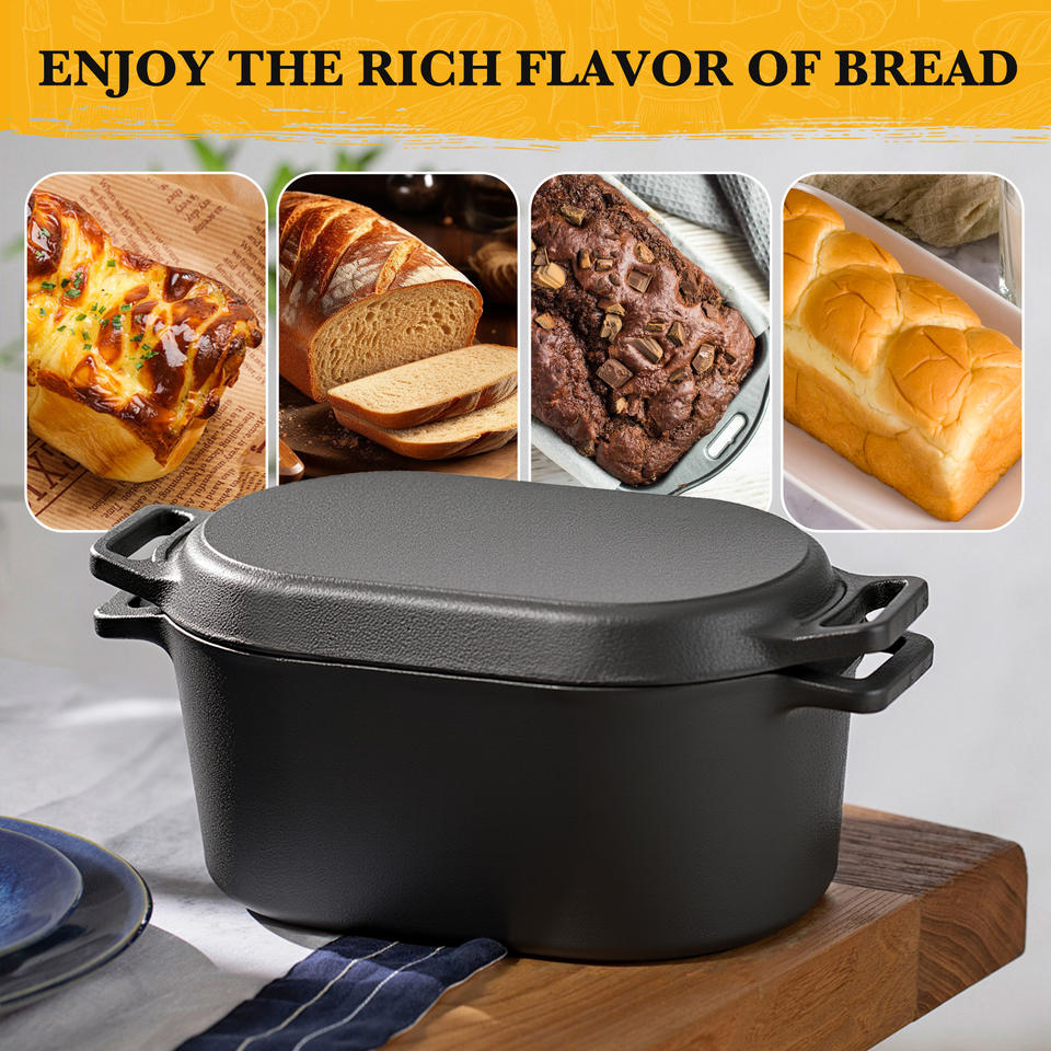 4.5QT Cast Iron Enameled Eco-Friendly Heat Resistant Dutch Oven Lid Silicone Oven Mitts Non-Stick Bread Baking Pot PFOA/PTFE