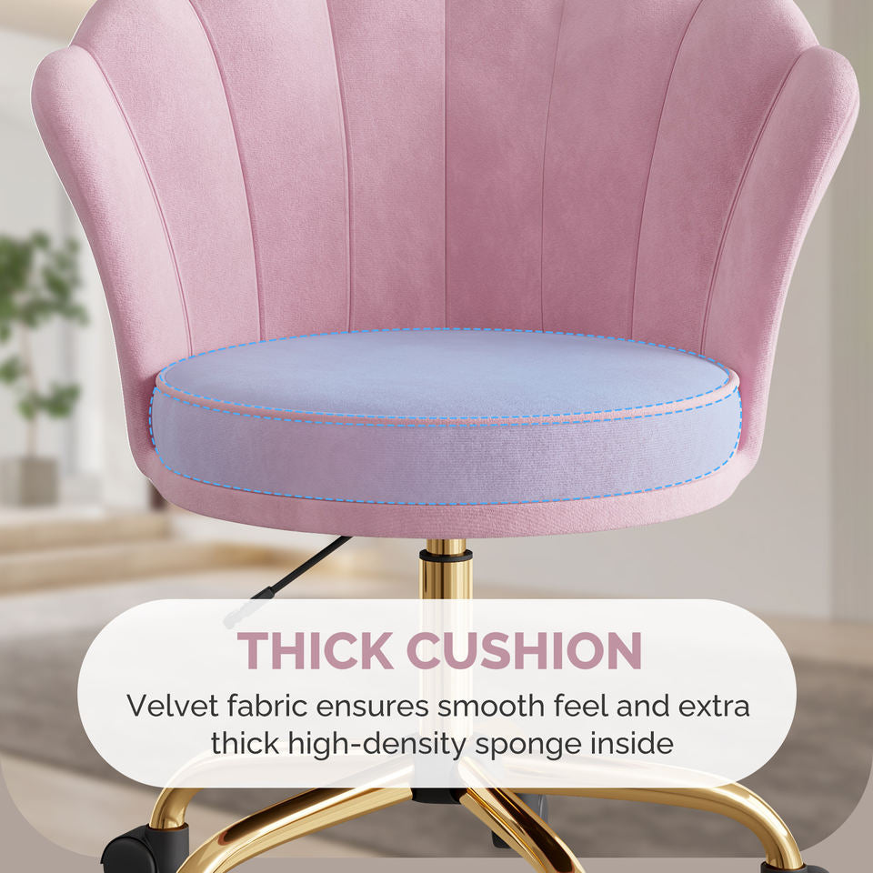 Modern Velvet Swivel Vanity Chair with Petal Back Ergonomic Design Height Adjustable for Bedroom Home Hotel Dressing Room