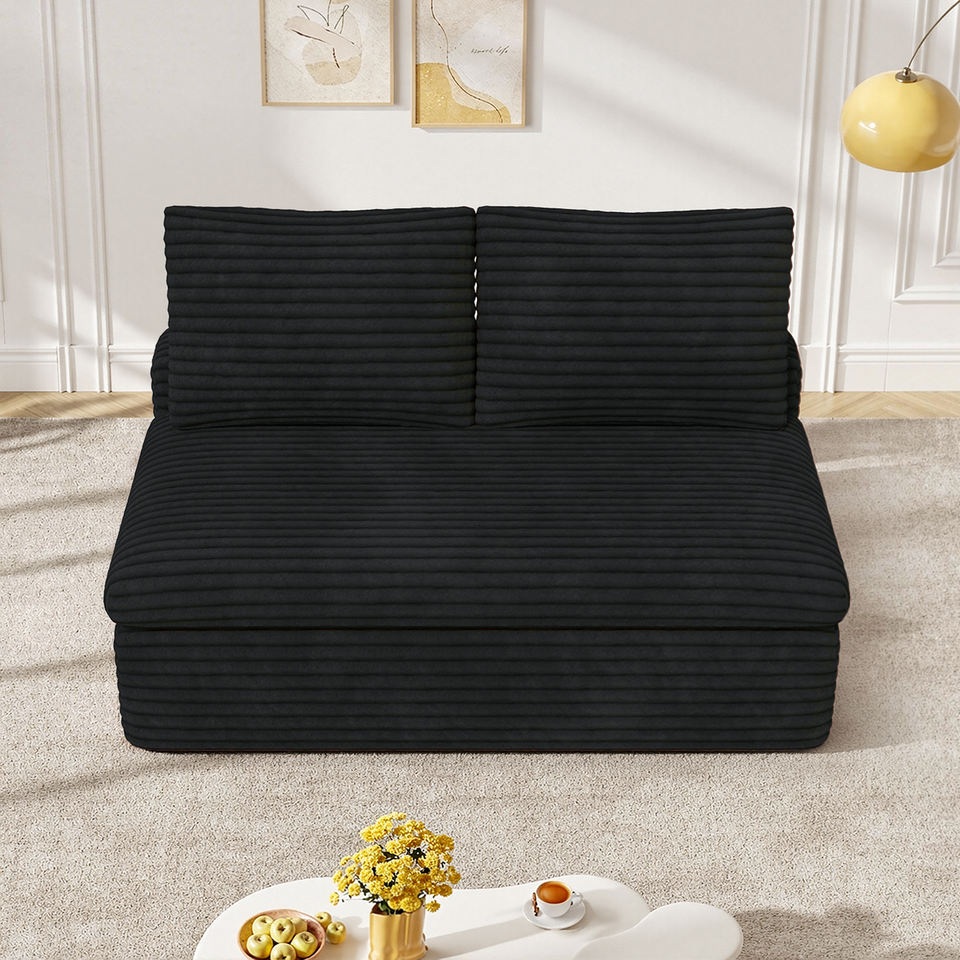 Modern High-Class Durable Corduroy Modular Loveseat No Assembly Required Armless Sofa Deep Seats for Living Room Apartment