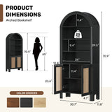 Arched Modern Eco-Friendly Durable Wood Multifunction Bookshelf Rattan Doors Adjustable Shelves Tall Ample Storage Display