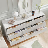 Modern Solid Oak Wood 9-Drawer Dresser Fluted Drawer Fronts Stainless Steel Gold Handles Anti-Collapse Design Freestanding