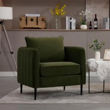 Velvet Comfy Single Seat Sofa Chair Mid-Century Modern Armchair with 1 Pillow and Metal Legs for Bedroom Office Reading