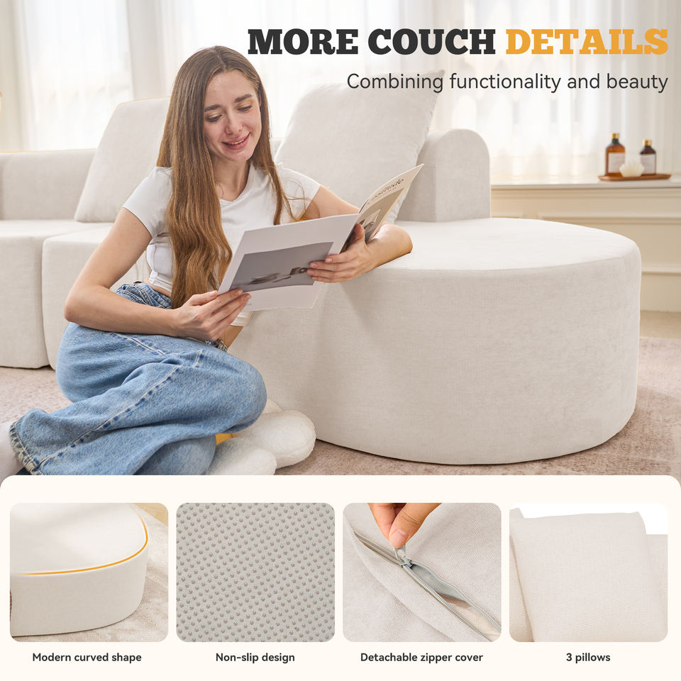 Modular Extendable Massage Sectional Sofa Modern Cloud Curved Design Deep Seat Chenille Covered Sponge Oversized Sofa