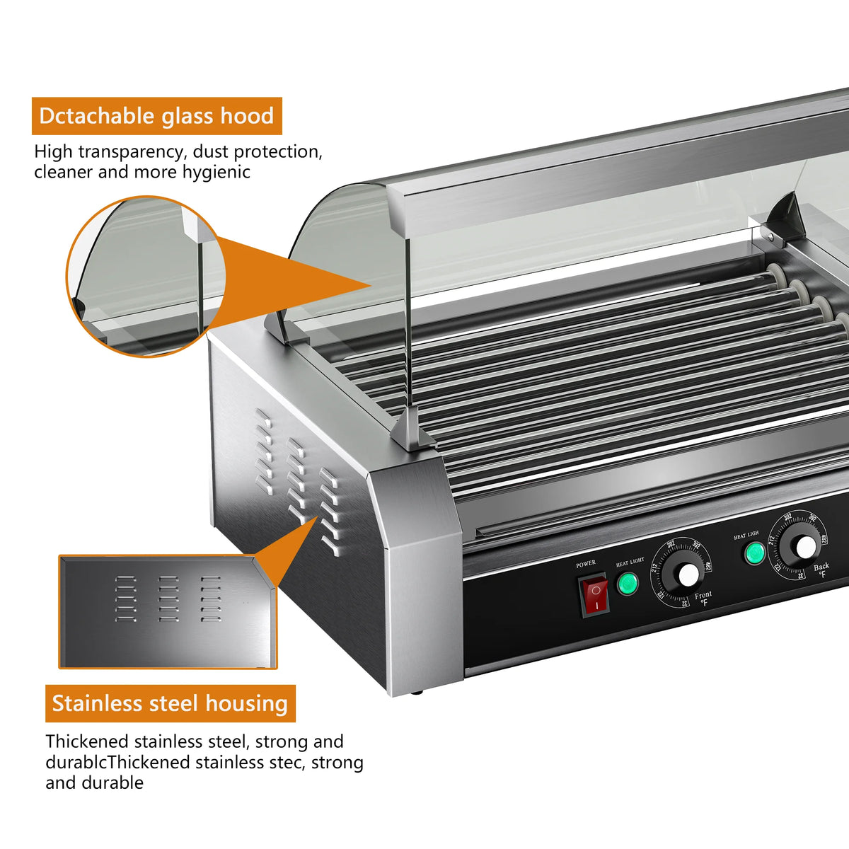 Hot Dog Roller Machine Dual Temperature Control for Commercial and Household Use,7 Non-Stick Roller