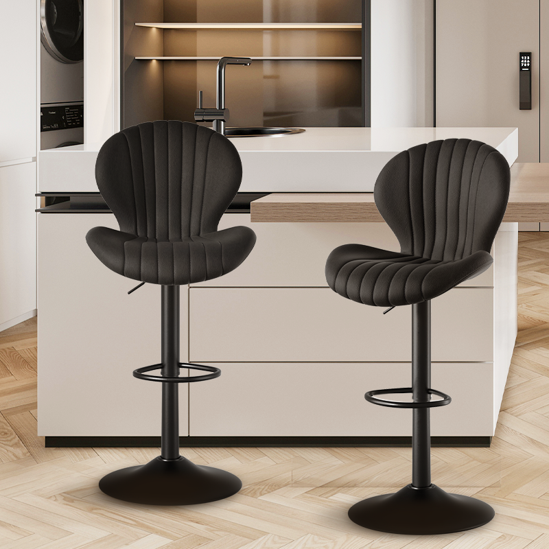 Modern Steady Height Adjustable Bar Stool Ergonomic Design Swivel Kitchen Counter Chair Soft Fabric Rebound Sponge Stainless (Set of 3)