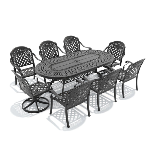 9-Piece Aluminum Outdoor Patio Dining Set, Include 2 Swivel Chairs, 6 Dining Chairs and Oval Table - view 2