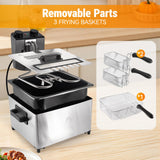 High Capacity 5L 2-Basket Electric Stainless Steel Non-Stick Commercial Household Outdoor Deep Fryer Time Control Fast Heating