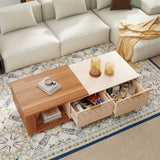 Modern Extendable Coffee Table Hidden Storage Two-Tone Wood Design Adjustable Length Eco-Friendly Handmade Living Room Furniture